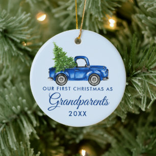 Décoration En Céramique Premiers grands-parents de Noël Camion bleu Vintag