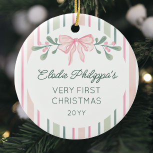 Décoration En Céramique Premiers Noël de bébé avec ruban à brins de waterc