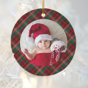 Décoration En Céramique Premiers Noël de grands-parents Photo plaid rouge 