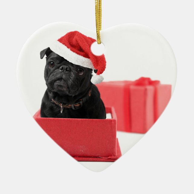 Décoration En Céramique Présent ou cadeau noir de chien de carlin (Devant)