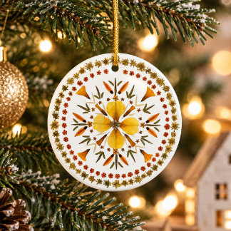 Décoration En Céramique Presse Fleur Mandala Jaune D'art Original