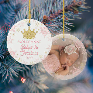 Décoration En Céramique Princesse Baby's 1st Christmas Pink & Gold Photo