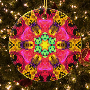 Décoration En Céramique Psychédélique Hippie Fleur rose jaune et vert