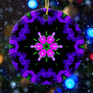 Décoration En Céramique Psychédélique Hippie Fleur rose violet et vert