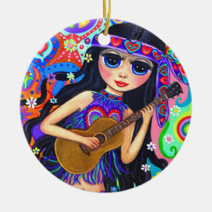 Décoration En Céramique Psychédélique Hippie Mermaid Girl Guitar Coeurs mi