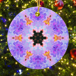 Décoration En Céramique Psychédélique Mandala Flower bleu rose et jaune