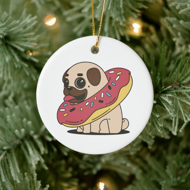 Décoration En Céramique Pug dans beignet (Arbre)