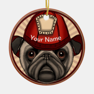 Décoration En Céramique Pug pompier 