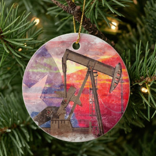 Décoration En Céramique Pumpjack Texan icône dessin pastel avec Texas Flag
