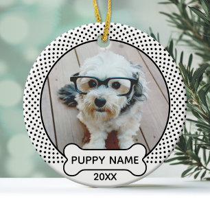 Décoration En Céramique Puppy Dog Christmas Photo Polka Dot Black White