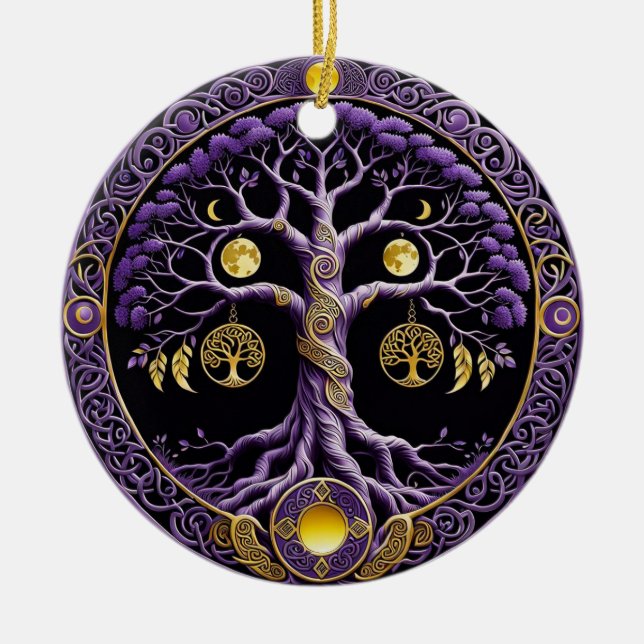 Décoration En Céramique Purple and Gold Tree of Life Mandala (Devant)