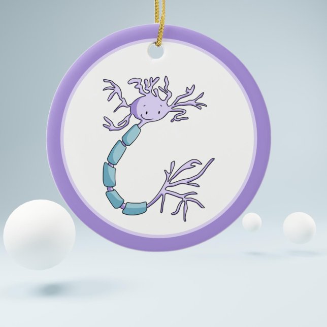 Décoration En Céramique Purple Cartoon Neuron Cellule Biologie Noël (Cute cartoon neuron illustration  christmas ornament makes the perfect gift for biologists)