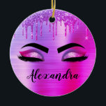 Décoration En Céramique Purple Glitter Sparkle Eyelashes Monogram<br><div class="desc">Purple Faux Foil Parties scintillant d'étincelle métallique broyée Monogramme de métal brossé Nom et cils initiaux (cils), Extensions d'oreillettes et ornement de Noël des yeux. Le design fait le cadeau parfait pour 16 ans, mariage, douche nuptiale, anniversaire, baby shower ou bachelorette pour quelqu'un à la recherche d'un style cool tendance....</div>
