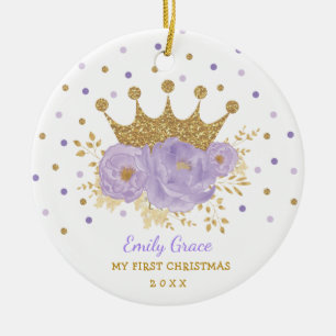 Décoration En Céramique Purple Gold Couronne Princesse Baby Premier Noël