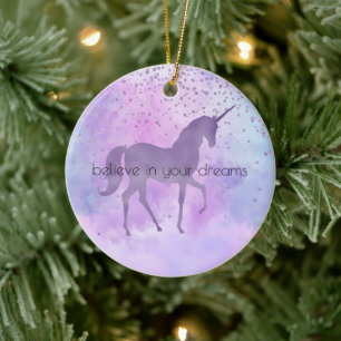 Décoration En Céramique Purple Stars Confetti Aquarelle Unicorne