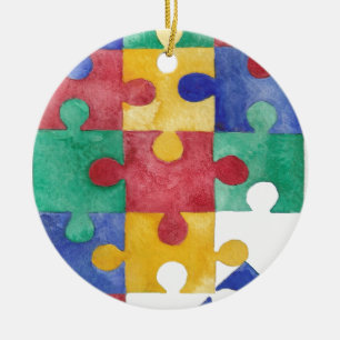 Décoration En Céramique Puzzle d'aquarelle de sensibilisation sur