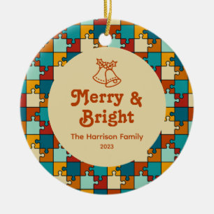 Décoration En Céramique Puzzle vintage Merry & Bright Family Photo
