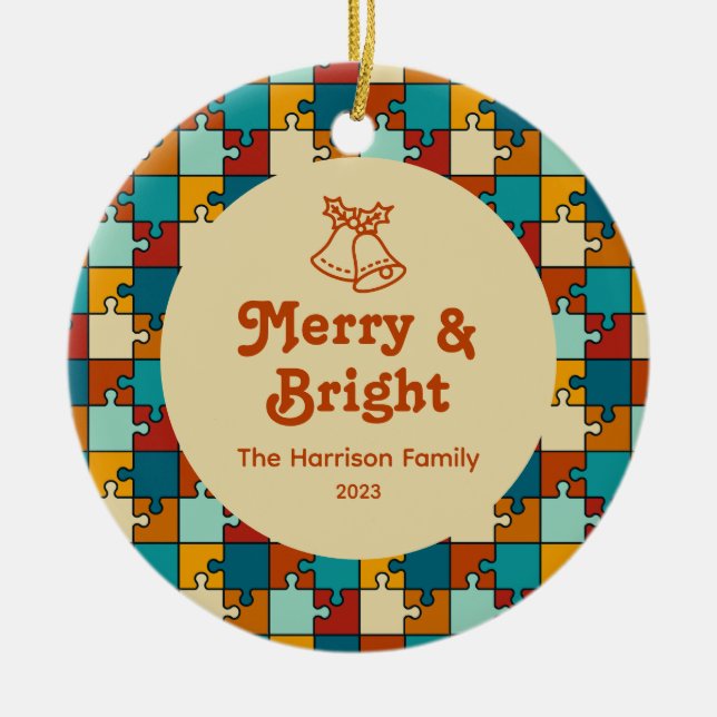 Décoration En Céramique Puzzle vintage Merry & Bright Family Photo (Devant)