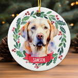 Décoration En Céramique Quarantine Covid Christmas Face Mask Santa Dog<br><div class="desc">Add a little humor to this years quarantine and pandemic with this adorable Black Labrador Santa Dog wearing a face mask ornament that says ... . All I Want For Christmas is to Show My Two Front Teeth. Personalize the back with name and year. This black labrador christmas ornament will...</div>