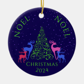 Décoration En Céramique *Quatre cerfs et un sapin de Noël