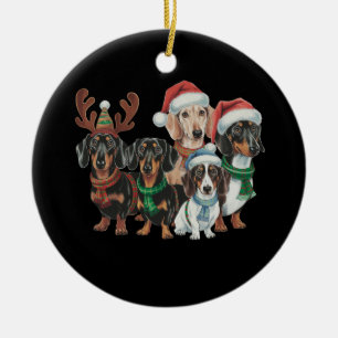Décoration En Céramique Quatre chiens Dachshund habillés en tenue de fête