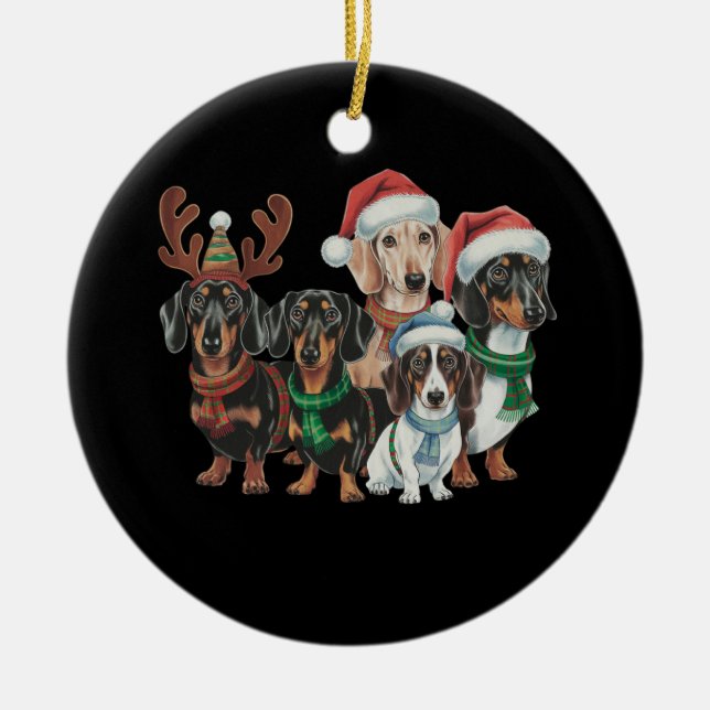 Décoration En Céramique Quatre Chiens De Dachshund Habillés D'Attitude Fes (Devant)