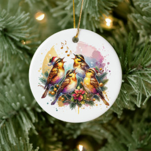 Décoration En Céramique Quatre Oiseaux   Douze jours de Noël