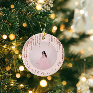 Décoration En Céramique Quinceanera photo personnalisée rose or rose parti