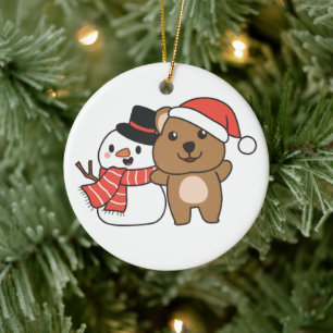 Décoration En Céramique Quokka Avec Snowman En Hiver À Noël Céramique