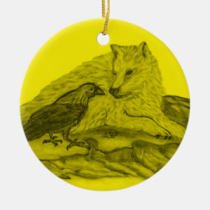 Décoration En Céramique Rabe mit Wolf schwarz gelée Design