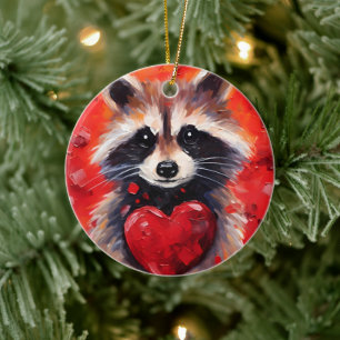 Décoration En Céramique Raccoon aux coeurs
