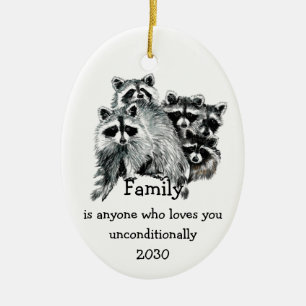 Décoration En Céramique Raccoon Famille Amis Aimer Citation Noël