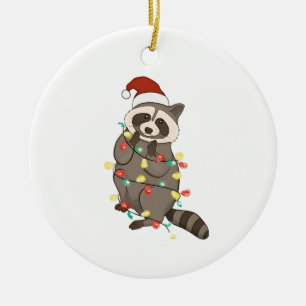 Décoration En Céramique Raccoon Joyeux Noël Lumières Santa Chapon Xmas Nei