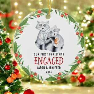 Décoration En Céramique Raccoon mignon premier Noël engagé couple