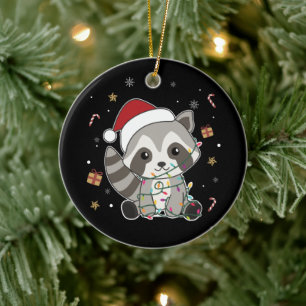 Décoration En Céramique Raccoon Noël Neige hiver Raccoons Adulte