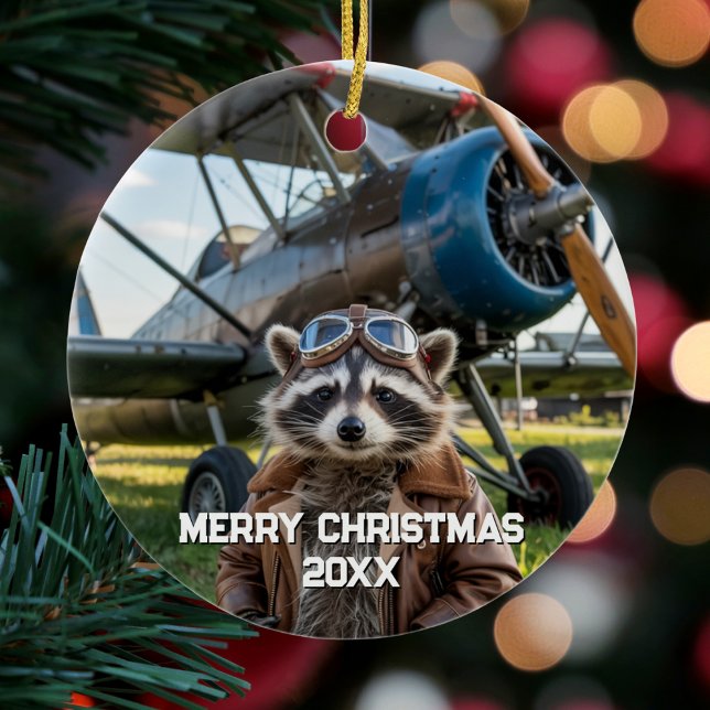 Décoration En Céramique Raccoon Pilote Avion Drôle Photo Noël (Créateur téléchargé)