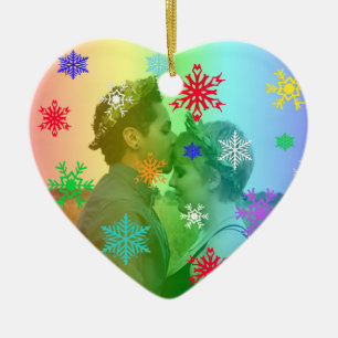 Décoration En Céramique Rainbow Heart Photo Snowflakes Christmas LGBTQ