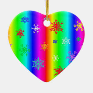Décoration En Céramique Rainbow Heart Snowflakes Christmas LGBTQ