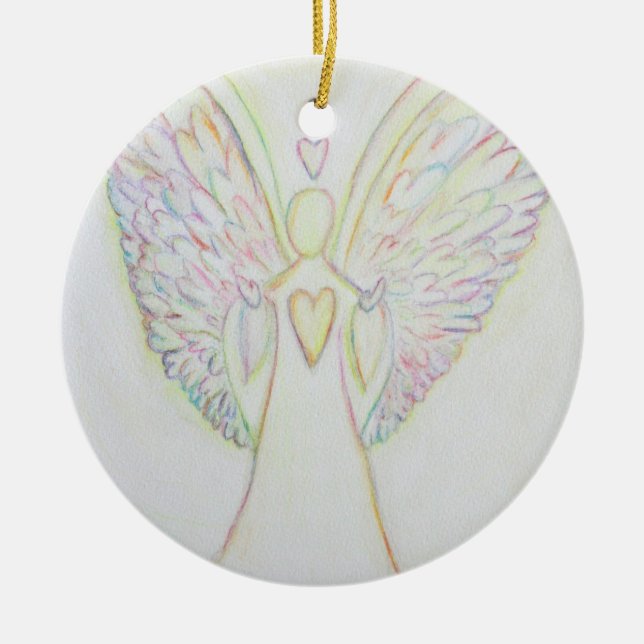 Décoration En Céramique Rainbow Hearts Angel Art Holiday Ornament (Devant)
