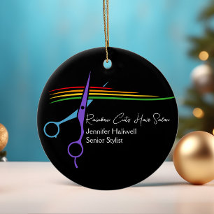 Décoration En Céramique Rainbow Scissors Hair Stylist Chic Salon Christmas