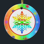 Décoration En Céramique Rainbow Snowflakes Noël LGBTQ<br><div class="desc">Arc-en-ciel fête LGBTQ de Noël. Ajoutez votre message personnalisé à l'arrière.</div>
