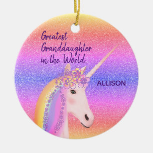 Décoration En Céramique Rainbow Unicorn Meilleur Grand-fille Nom personnal