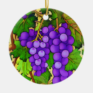 Décoration En Céramique Raisins Violets sur la Vigne