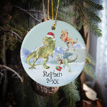 Décoration En Céramique Rapporteure de Dinosaur de Noël Tyrannosaur<br><div class="desc">Cette conception peut être personnalisée dans la zone fournie en modifiant la photo et/ou le texte. Vous pouvez également le customiser en cliquant sur Personnaliser ce Modèle, puis en choisissant l'option cliquer pour customiser et supprimer ou modifier la couleur de l'arrière - plan, ajouter du texte, modifier la couleur ou...</div>