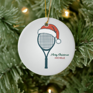 Décoration En Céramique Raquette de tennis avec chapeau de Père Noël Noël 