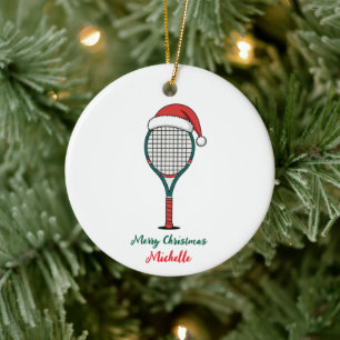 Décoration En Céramique Raquette de tennis avec chapeau de Père Noël perso