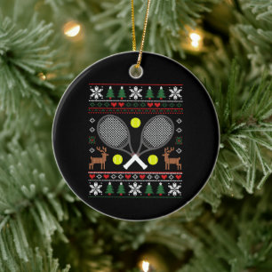 Décoration En Céramique Raquette de tennis de Noël Sweater hideux Renne Xm