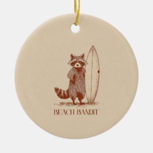 Décoration En Céramique Raton laveur surfeur bandit de la plage – Drôle vi