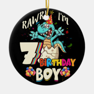 Décoration En Céramique Rawr I'm 7th Birthday Boy Dinosaur T-rex 7 Years