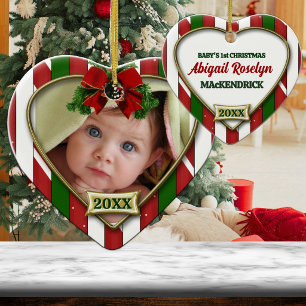 Décoration En Céramique Rayures de Canne à Sucre 1er Noël de Bébé
